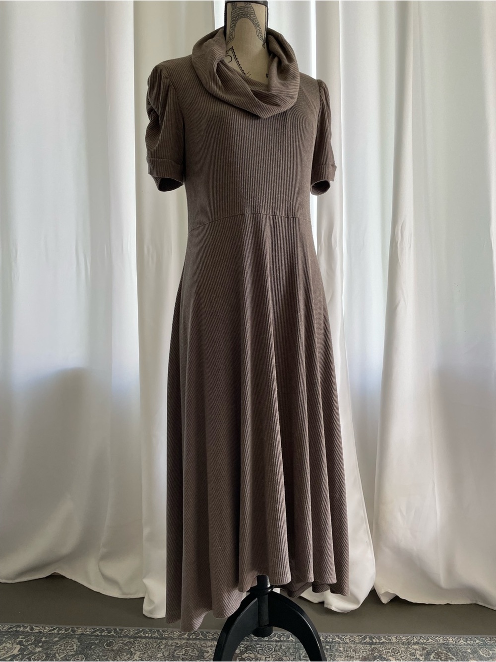 R&M Richards Neutral Taupe Dress with Cowl Collar